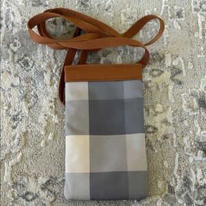 Thirty-One Gray and Brown Plaid Crossbody Bag